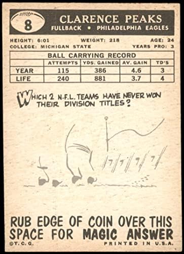 1959 TOPPS 8 Clarence Peaks Philadelphia Eagles Vg / Ex + Eagles Michigan St