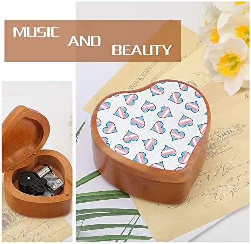 Slatka transrodna srca Drvena muzička kutija Oblik srca Muzičke kutije Vintage Wood kutija za poklon