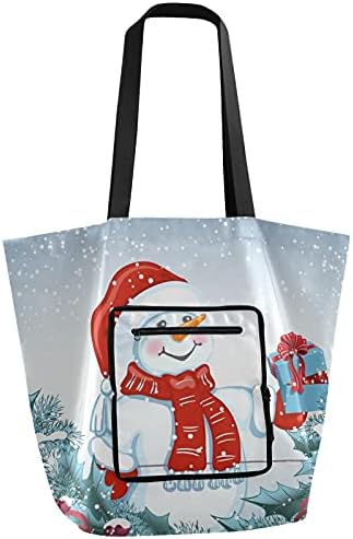 Božićna čestitka snjegović u Santa šeširu sklopiva torba za rame za višekratnu upotrebu torba za namirnice
