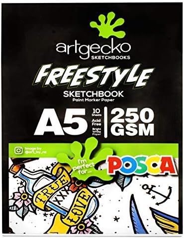 ArtGecko A5 Freestyle Sketchbook - Bijeli otporan papir - 250gsm - 10 listova + PC-1MR osnovi set od 5