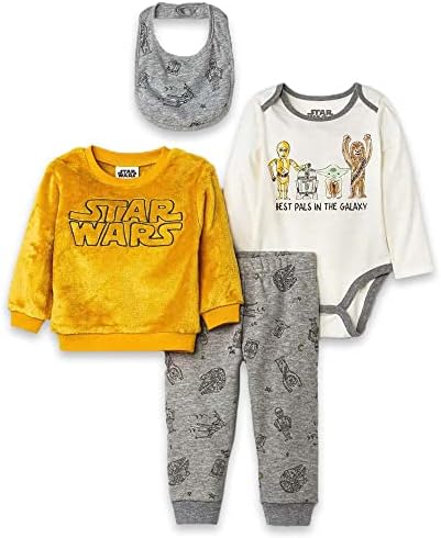 Star Wars Boys novorođenčad One komad bodysuit dugih rukava jogging hlače i bibs - 4 komada ugodnog