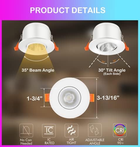 CLOUDY BAY 3inch Eyeball Smart LED ugradno svjetlo,ugradno osvjetljenje koje mijenja boju, kompatibilno sa Alexa