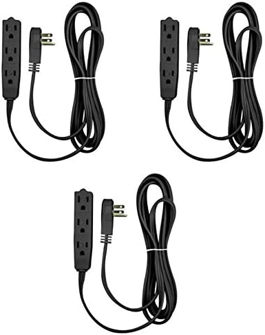 BindMaster Produžni kabl/žica od 10 stopa, 3 Zupca uzemljena, 3 utičnice, ravni utikač pod uglom, Crni