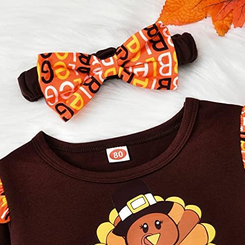 Toddler Baby Girl Dan zahvalnosti Outfits Ruffle Turska haljina Top hlače Traka za glavu 3pc Set za zimsku