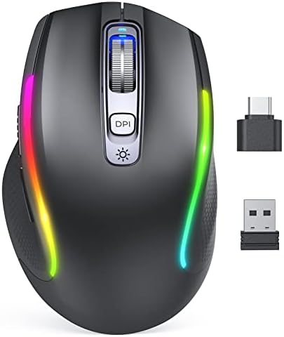 Vssoplor Tip C bežični miš, Jiggler miš 2.4 G USB C Akumulatorski tihi punjivi LED dvostruki modovi računarski