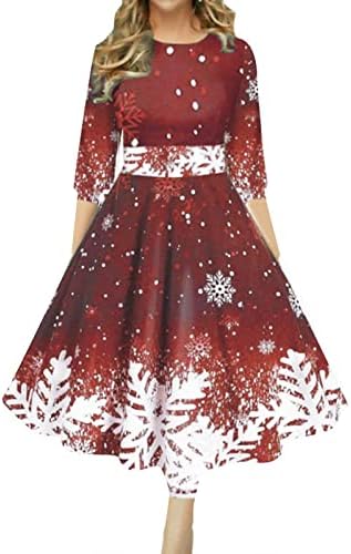 Božićne haljine za žene Elegantni okrugli vrat Božićne drvce Ležerne haljine Bodycon Split zavoj
