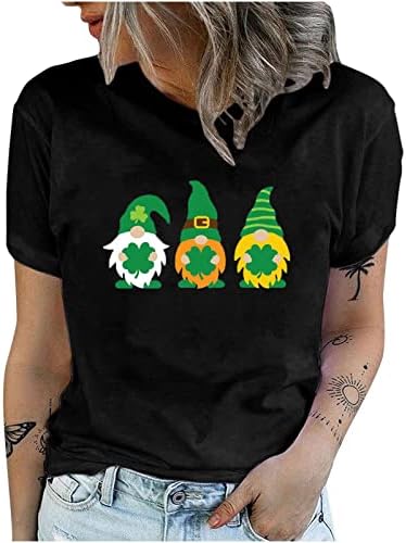 Tri slatka gnome košulja kratkih rukava za žene solidne klasične ugrađene majice, dnevne majice St Patrick, tinejdžeri