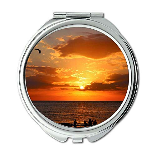 Ogledalo, ogledalo za šminkanje,Zora na plaži sa pozadinskim osvjetljenjem, džepno ogledalo, prijenosno
