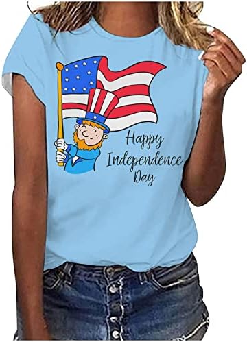 Djevojke kratki rukav pamučni brod iz vrate Američka zastava Grafički salon bluza Thirt Loot Fit bluza