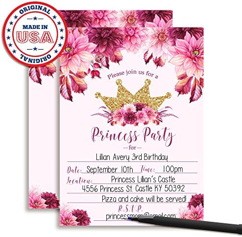 Vodene boje cvjetne princeze Rođendan za rođendan sa ružičastom i burgundom Dahlias i Gold Glitter Crown, 20