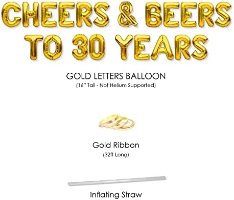 PartyForever Cheers & Pine do 30 godina Balloons Banner Gold 30. rođendanski ukrasi za zabavu