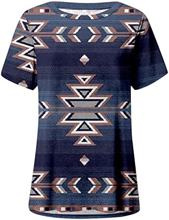 CGGMVCG ženske ljetne vrhove Zapadni Casual etnički stil Aztec pero Print okrugli vrat kratki rukav duga majica