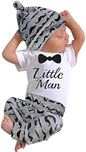 Raptop 3pc Toddler Baby Boys Set za odjeću ROMPER TOPS + brkovi duge hlače + šešir