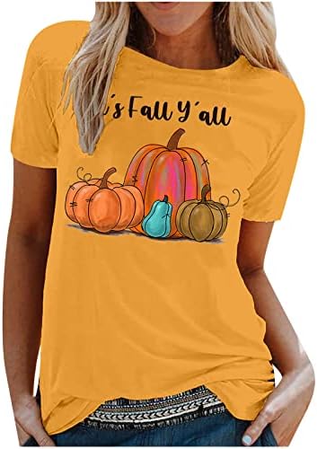 Žuta majica kratkih rukava za žene vrat broda spandex bundeve grafičke za Halloween casual top košulje tinejdžerske