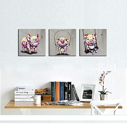 LevvArts-3 Panel zidna Umjetnost životinjska slika lijepa svinja zabavljajući se otisci slika na platnu moderna