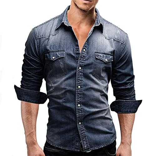 Muške duge rukave Denim Shirt Casual Button-Down Western Regular Fit Shirts Slim Fit oprana Jean Shirt