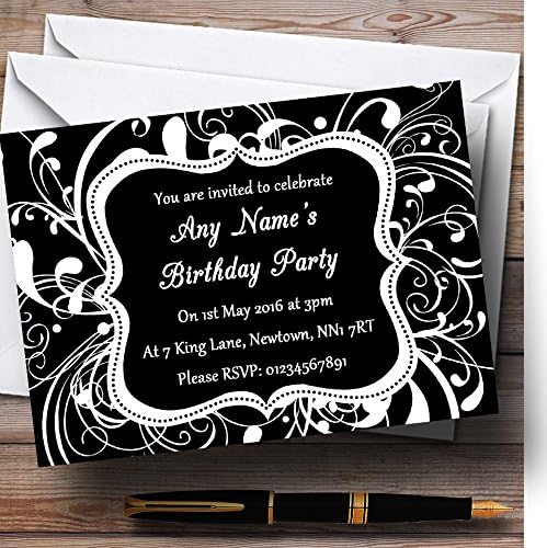 Crno-bijela vrtlana deco personalizirana pozivnica za rođendan
