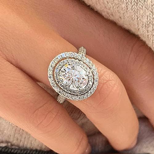 Srebrni okrugli oblik oblika Dijamantni krug punog rinestone prstena okrugli rez pravi prsten za vjenčanje za