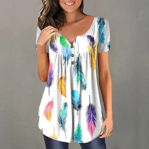 Pamučne košulje s dugim rukavima za žene Ljetne modne vrhove Dugme s kratkim rukavima Henley majica vrhova