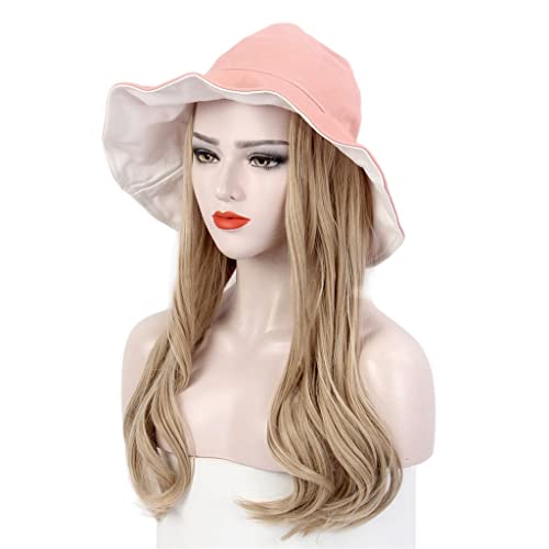 N / šešir za periku Ribarski šešir roze nijansa perika duga ravna Zlatna perika šešir stilski ličnost