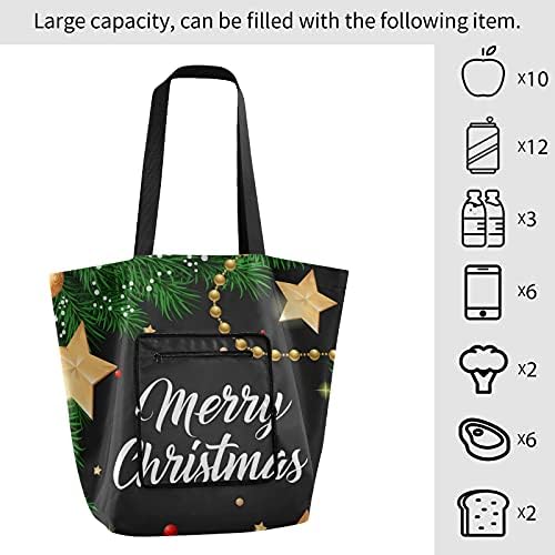 Sretan Božić Zlatne Zvijezde sklopiva torba za višekratnu upotrebu torba za namirnice teška