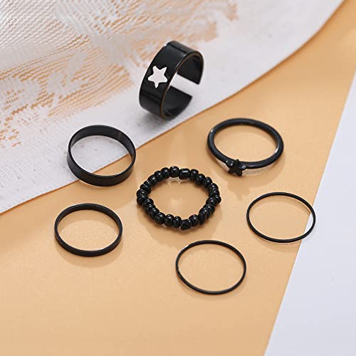 Sither 7 kom black Gothic prstenovi Set za žene Vintage Knuckle zvijezda perle prstenovi pakovanje tanke