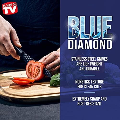 Plavi dijamantski oštar kamen nonstick nehrđajući čelik, 5 nazubljeni nož s poklopcem, dijamantska sečiva