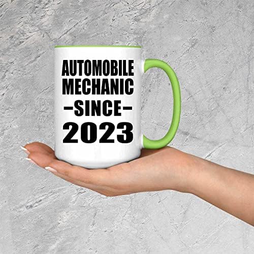 Designsify Automehaničar od 2023. godine, 15oz Accent šolja za kafu zelena keramička šolja za čaj sa ručkom,