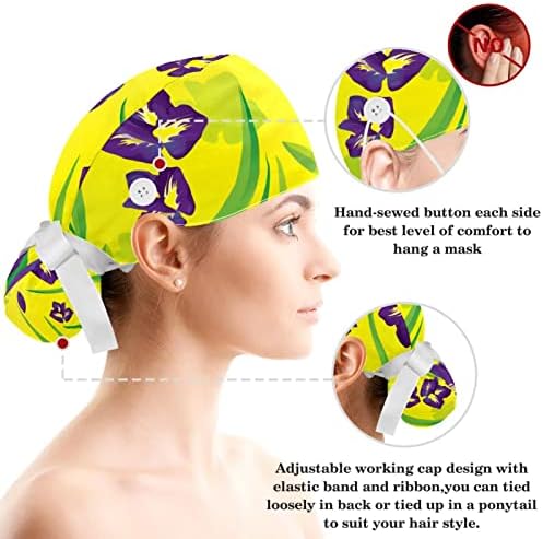Radni kapu sa tipkama i vrpcama za žene cvjetne narančaste podesive hirurške kape i zeka za uši