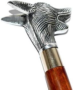 Vintage drveni štap za hodanje trska srebrni lisica glava aluminijska ručka prekrasan poklon