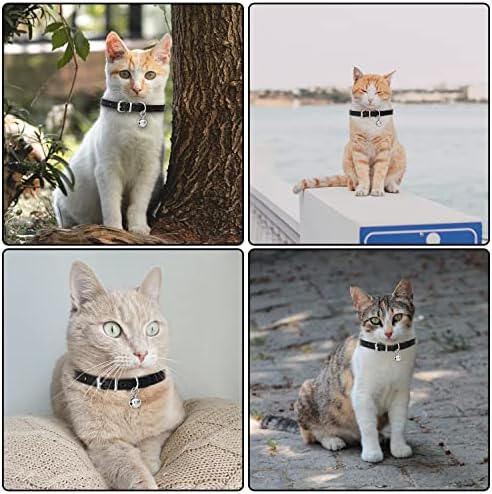 Riyanon Cat ovratnik sa zvono crna koža, Zvono za mačka ovratnik, mačke sigurnost okovratnik sa elastičnom trakom,