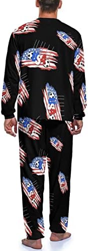 Fudbal i američka zastava muške pidžame Set dugih rukava pulover Sleepwear Soft Loung Set Pjs za Kućna