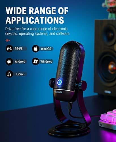 Donner USB mikrofon, računarski kondenzator Gaming Mic sa priključkom za slušalice za praćenje,