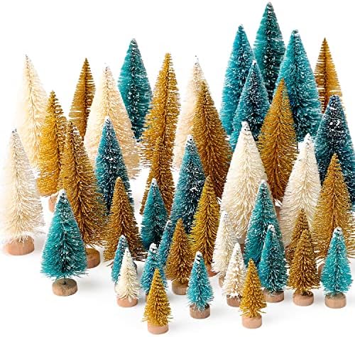 30pcs mini božićna drveća, umjetna božićna četka božičana drveća Božić sa 5 veličina, sisalna snježna stabla sa drvenom bazom za božićnu dekor božićnu zabavu