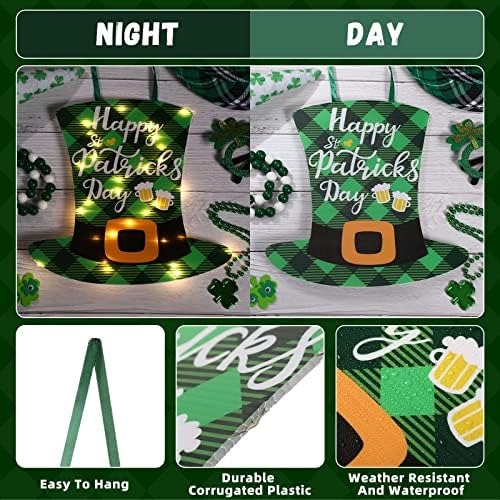 Dnevne ukrase na dan Patrick-a za ugradnju, irski shamrock viseći vrata leprhechaun hat viseći znak sa