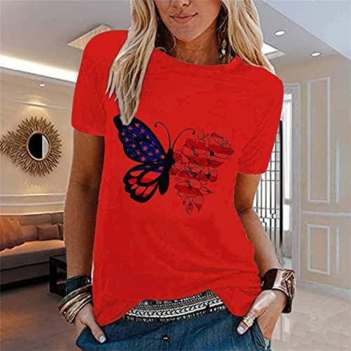 i majice ženske ženske Casual Dan nezavisnosti leptir Print T Shirt shirt Shirt shirt Shirts for Women