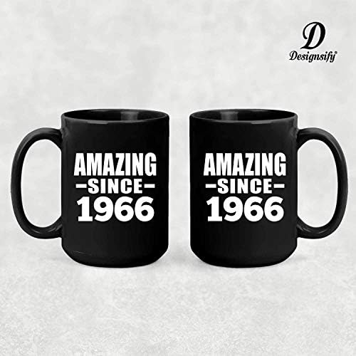 Designsify 57th Birthday Amazing Since 1966, 15oz Black Coffee Mug Ceramic Tea-Cup Drinkware sa ručkom,