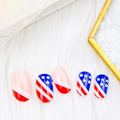 4. jula Press na noktima kratki Ovalni lažni nokti američka zastava francuski Savjeti za nokte Full Cover