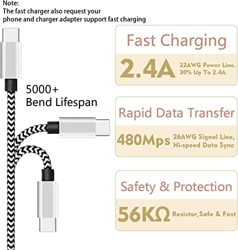 Deego USB kabl za punjenje tipa C, 15ft dugačak USB C kabl za Google Pixel 4 XL, Samsung S10 S9 Plus S8,