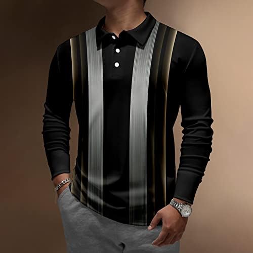 Muške modne majice dugih rukava majice Stripe Print Casual Labavična udobna bluza lapela majica