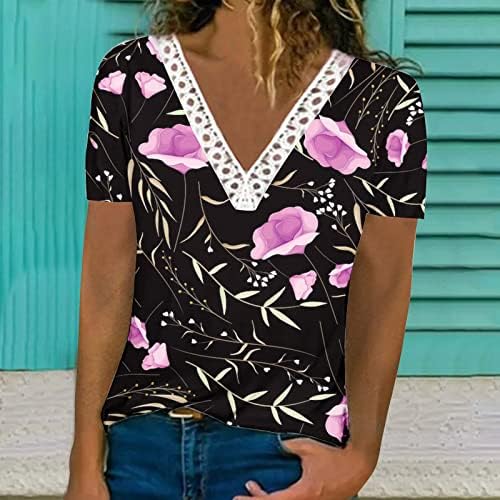 Lounge Tops za tinejdžerke ljeto pada Kratak rukav Vneck čipkasti Spandex cvijet grafički bluze žene PS
