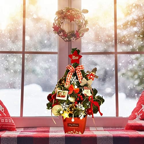Cabilock 50cm LED svetlo za tablicu mini božićno drvce sa zvijezdama crvene bobice čarape ukrasi stoltop