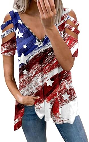 4. jula SAD TUNIke za zastavu za žene Sakrij trbušnu majicu Summer Casual Holiday s kratkim rukavima Gumb