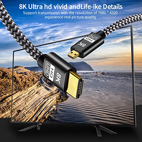Micro HDMI do HDMI 2.1 8K kabel 5ft, ultra brzina 8k @ 60Hz 4K @ 120Hz 48Gbps HDMI kabel kompatibilan sa digitalnim