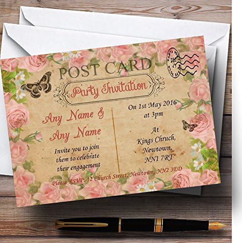 The Card Zoo ružičaste ružine vintage shabby chic razglednica personalizirana zabava za angažovanje pozivnica.