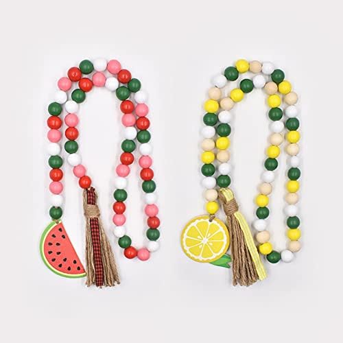 Uuyyeo voće drvena perla Garland sa jute resima rustikalno drvo perla Garland Proljeće ljetografija ukrašavanja ladice Lubenice