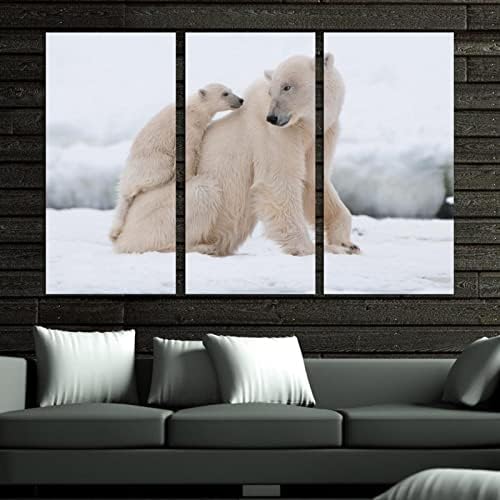 Zidna umjetnost za dnevni boravak, Polarni medvjed sa Mladunčetom uokvirenim ukrasnim uljanim bojama