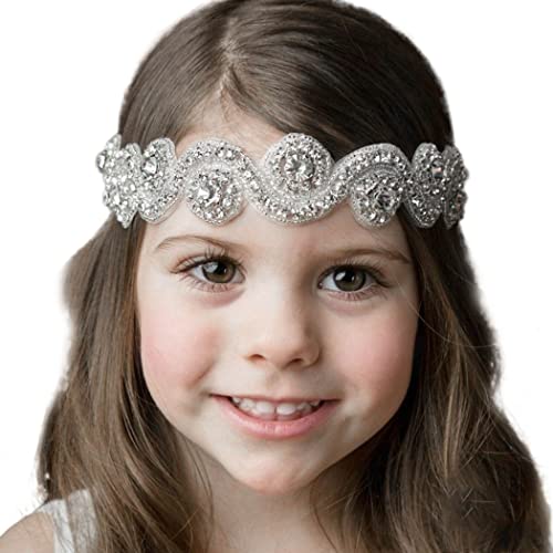 Campsis Flower Gilr Rhinestones traka za glavu Silver Bling Crystal Fabric Headpiece podesivi cvjetni elastični
