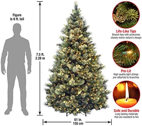 Nacionalna stabla kompanije Carolina Pine 7,5 stopa umjetni odmor Prelit božićno drvce W / 750 Bistra