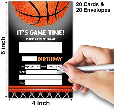 Košarkaški rođendanski pozivnice, Vrijeme igre, 20 pozivnica sa 20 koverti, dječji pribor za